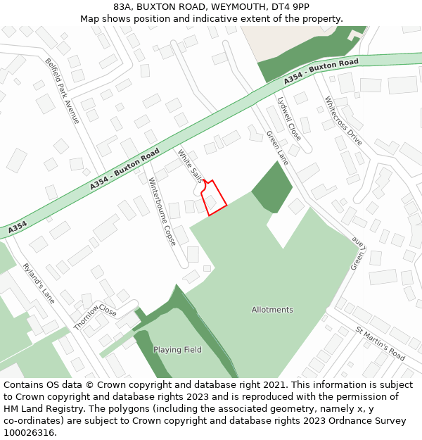 83A, BUXTON ROAD, WEYMOUTH, DT4 9PP: Location map and indicative extent of plot