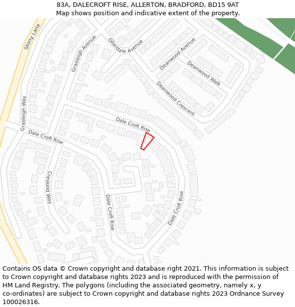 83A, DALECROFT RISE, ALLERTON, BRADFORD, BD15 9AT: Location map and indicative extent of plot