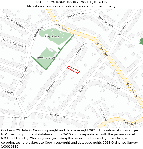 83A, EVELYN ROAD, BOURNEMOUTH, BH9 1SY: Location map and indicative extent of plot
