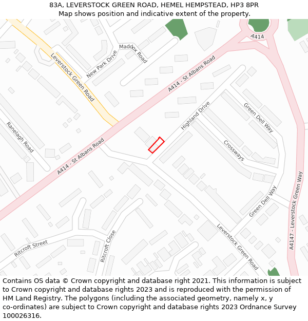 83A, LEVERSTOCK GREEN ROAD, HEMEL HEMPSTEAD, HP3 8PR: Location map and indicative extent of plot