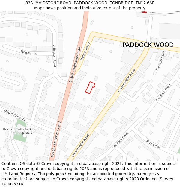 83A, MAIDSTONE ROAD, PADDOCK WOOD, TONBRIDGE, TN12 6AE: Location map and indicative extent of plot