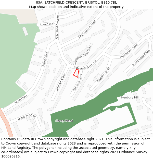 83A, SATCHFIELD CRESCENT, BRISTOL, BS10 7BL: Location map and indicative extent of plot