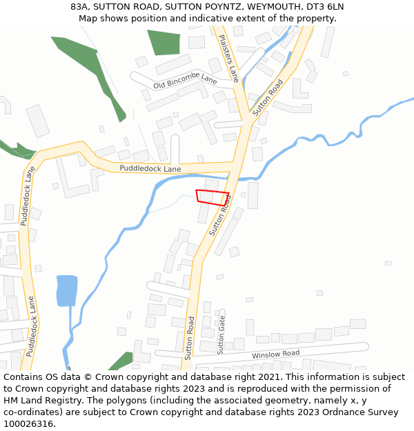 83A, SUTTON ROAD, SUTTON POYNTZ, WEYMOUTH, DT3 6LN: Location map and indicative extent of plot