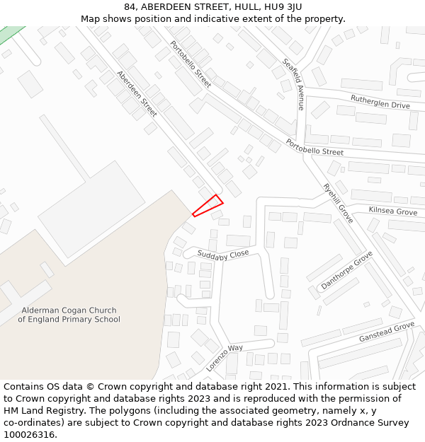 84, ABERDEEN STREET, HULL, HU9 3JU: Location map and indicative extent of plot