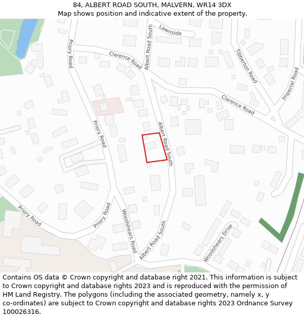 84, ALBERT ROAD SOUTH, MALVERN, WR14 3DX: Location map and indicative extent of plot