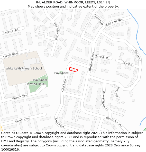 84, ALDER ROAD, WHINMOOR, LEEDS, LS14 2FJ: Location map and indicative extent of plot