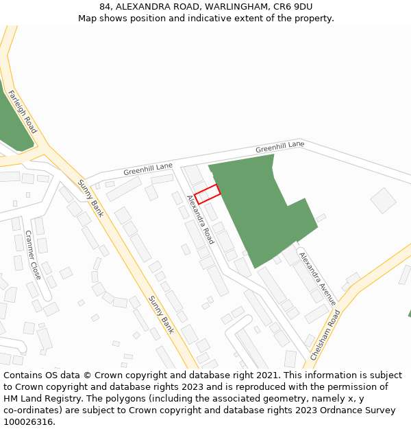 84, ALEXANDRA ROAD, WARLINGHAM, CR6 9DU: Location map and indicative extent of plot