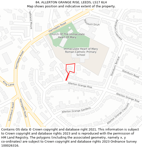 84, ALLERTON GRANGE RISE, LEEDS, LS17 6LH: Location map and indicative extent of plot