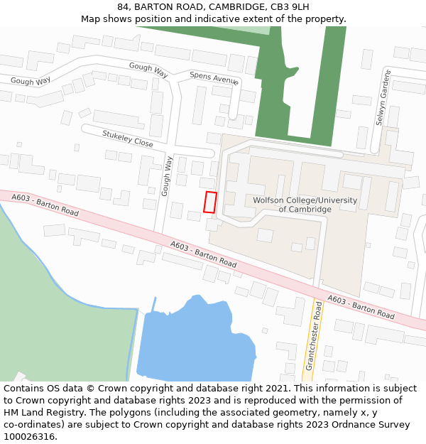 84, BARTON ROAD, CAMBRIDGE, CB3 9LH: Location map and indicative extent of plot