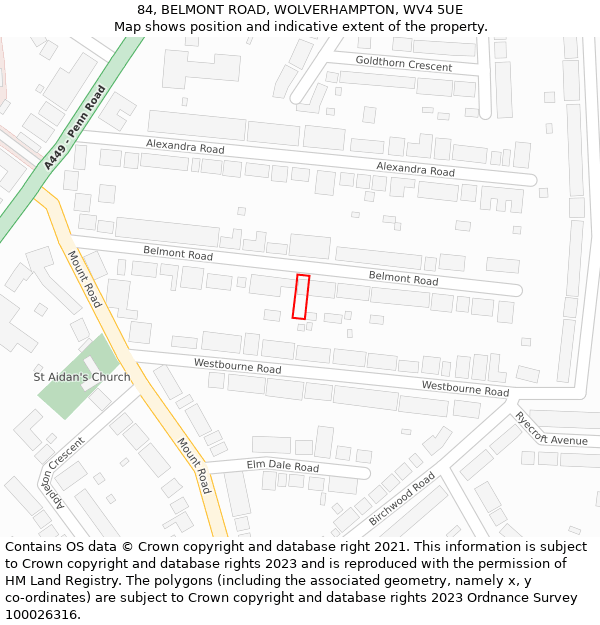 84, BELMONT ROAD, WOLVERHAMPTON, WV4 5UE: Location map and indicative extent of plot