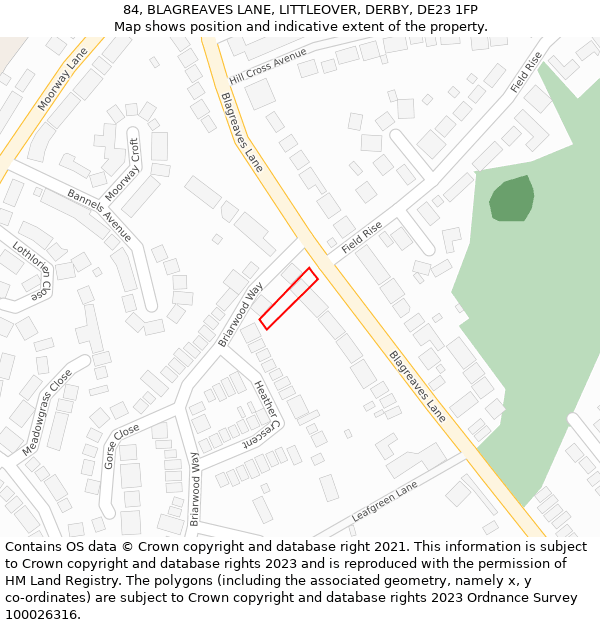 84, BLAGREAVES LANE, LITTLEOVER, DERBY, DE23 1FP: Location map and indicative extent of plot