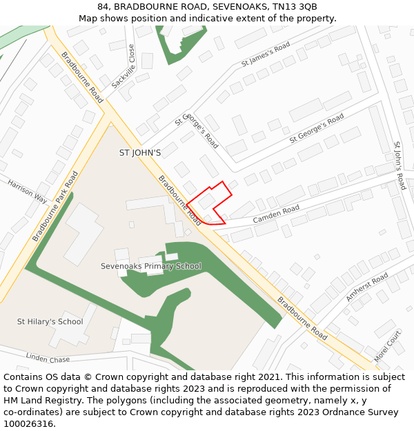 84, BRADBOURNE ROAD, SEVENOAKS, TN13 3QB: Location map and indicative extent of plot