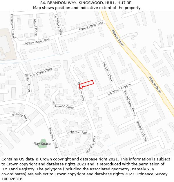 84, BRANDON WAY, KINGSWOOD, HULL, HU7 3EL: Location map and indicative extent of plot