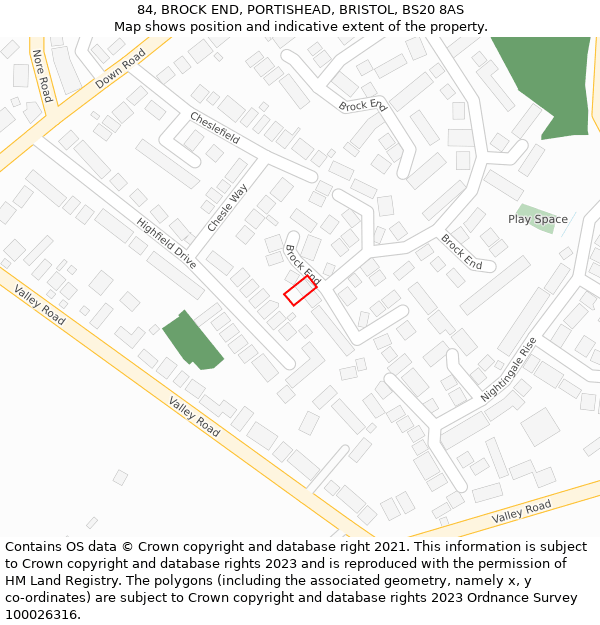 84, BROCK END, PORTISHEAD, BRISTOL, BS20 8AS: Location map and indicative extent of plot
