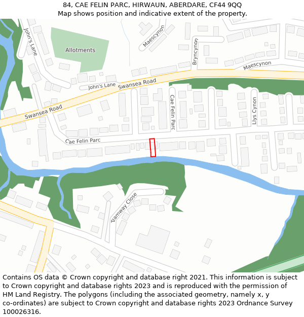 84, CAE FELIN PARC, HIRWAUN, ABERDARE, CF44 9QQ: Location map and indicative extent of plot
