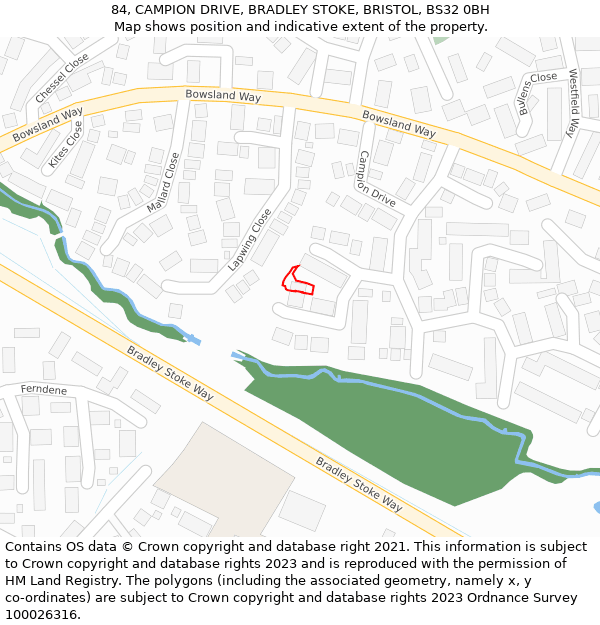 84, CAMPION DRIVE, BRADLEY STOKE, BRISTOL, BS32 0BH: Location map and indicative extent of plot