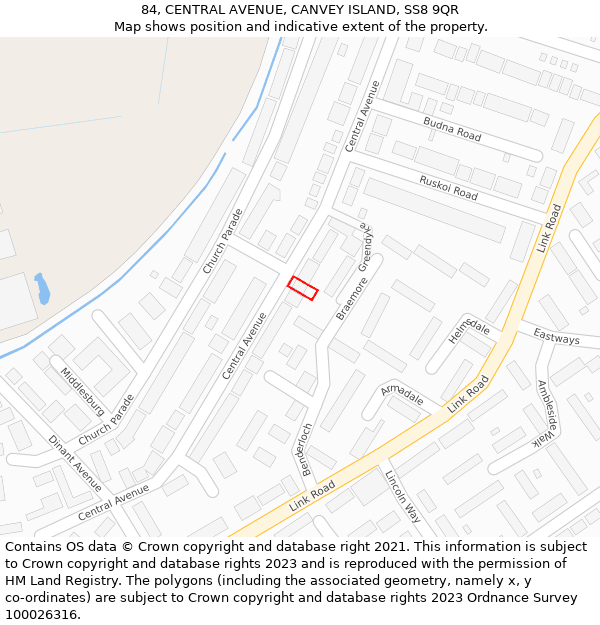 84, CENTRAL AVENUE, CANVEY ISLAND, SS8 9QR: Location map and indicative extent of plot