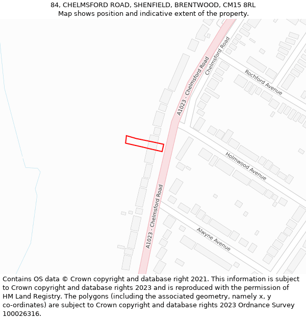 84, CHELMSFORD ROAD, SHENFIELD, BRENTWOOD, CM15 8RL: Location map and indicative extent of plot
