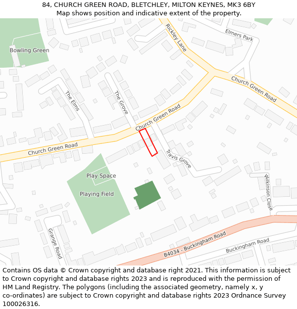 84, CHURCH GREEN ROAD, BLETCHLEY, MILTON KEYNES, MK3 6BY: Location map and indicative extent of plot