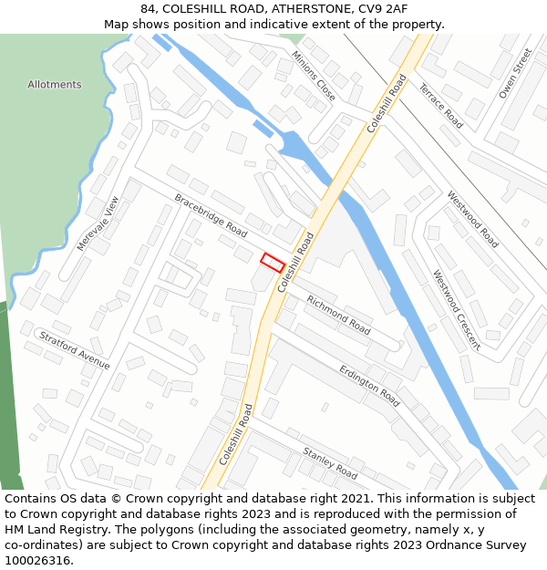 84, COLESHILL ROAD, ATHERSTONE, CV9 2AF: Location map and indicative extent of plot