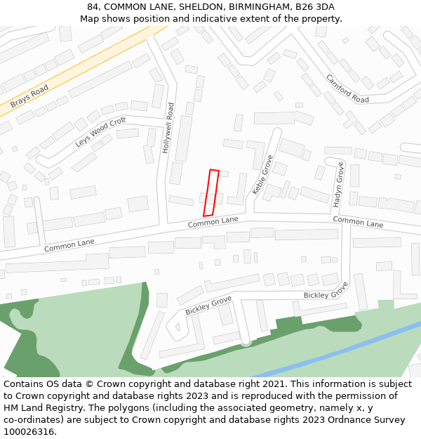 84, COMMON LANE, SHELDON, BIRMINGHAM, B26 3DA: Location map and indicative extent of plot