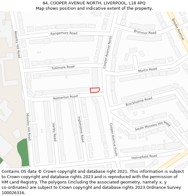 84, COOPER AVENUE NORTH, LIVERPOOL, L18 4PQ: Location map and indicative extent of plot