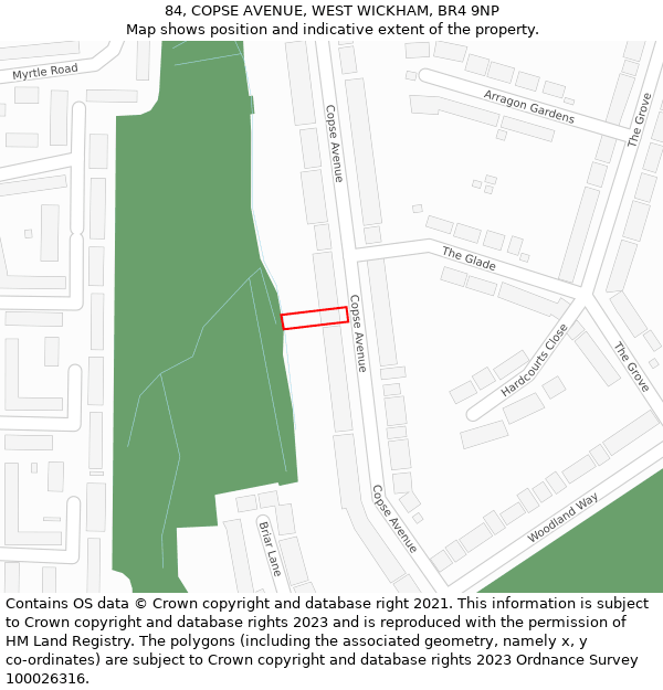 84, COPSE AVENUE, WEST WICKHAM, BR4 9NP: Location map and indicative extent of plot