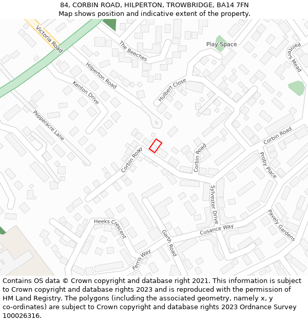 84, CORBIN ROAD, HILPERTON, TROWBRIDGE, BA14 7FN: Location map and indicative extent of plot