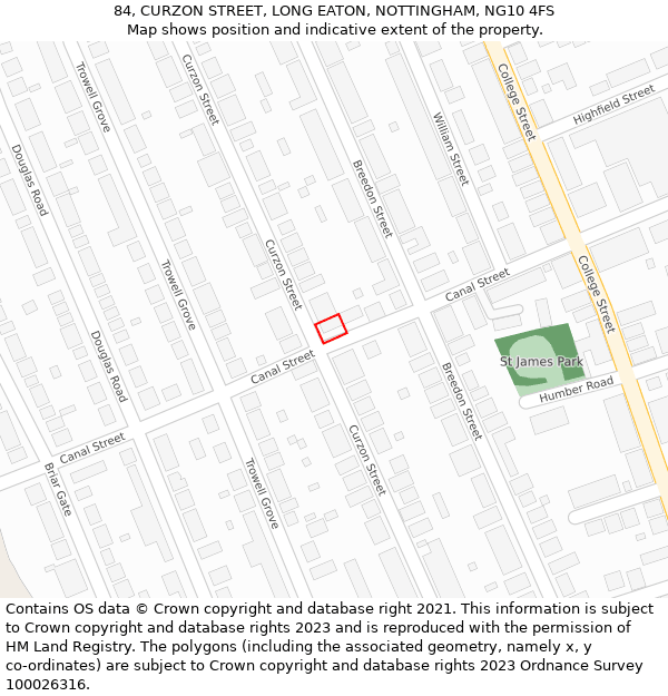 84, CURZON STREET, LONG EATON, NOTTINGHAM, NG10 4FS: Location map and indicative extent of plot