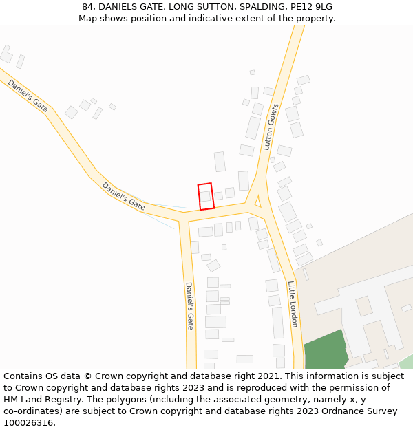 84, DANIELS GATE, LONG SUTTON, SPALDING, PE12 9LG: Location map and indicative extent of plot