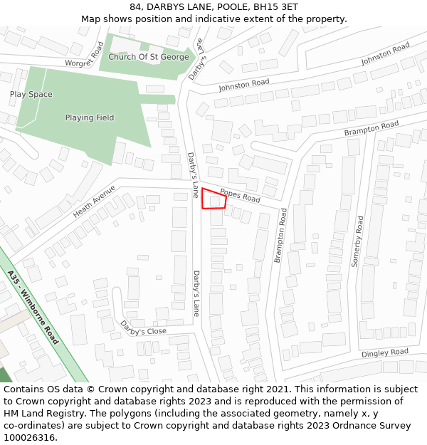 84, DARBYS LANE, POOLE, BH15 3ET: Location map and indicative extent of plot