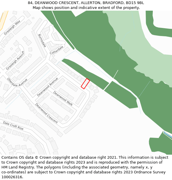 84, DEANWOOD CRESCENT, ALLERTON, BRADFORD, BD15 9BL: Location map and indicative extent of plot