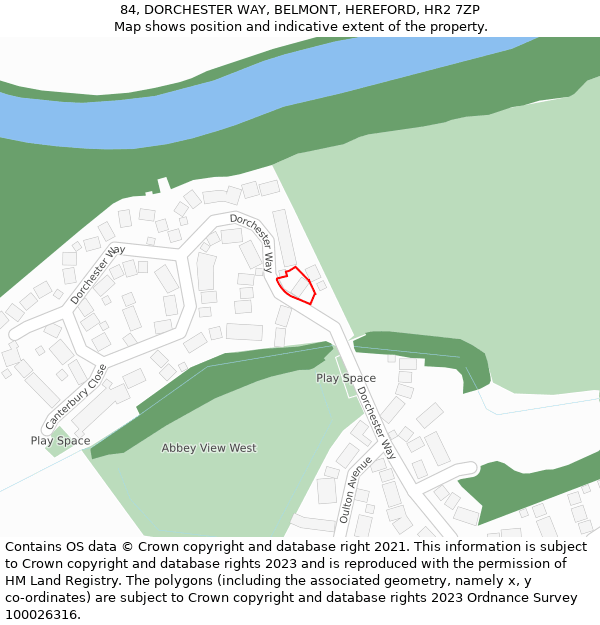 84, DORCHESTER WAY, BELMONT, HEREFORD, HR2 7ZP: Location map and indicative extent of plot