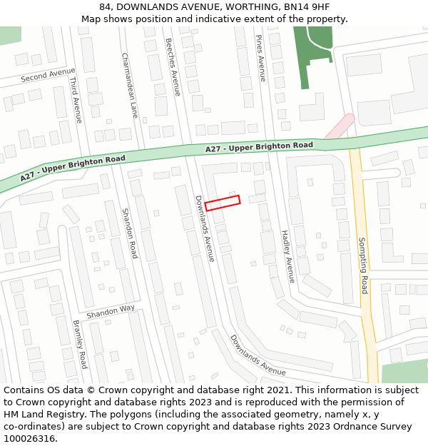 84, DOWNLANDS AVENUE, WORTHING, BN14 9HF: Location map and indicative extent of plot