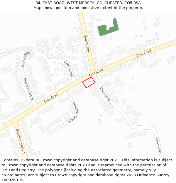 84, EAST ROAD, WEST MERSEA, COLCHESTER, CO5 8SA: Location map and indicative extent of plot