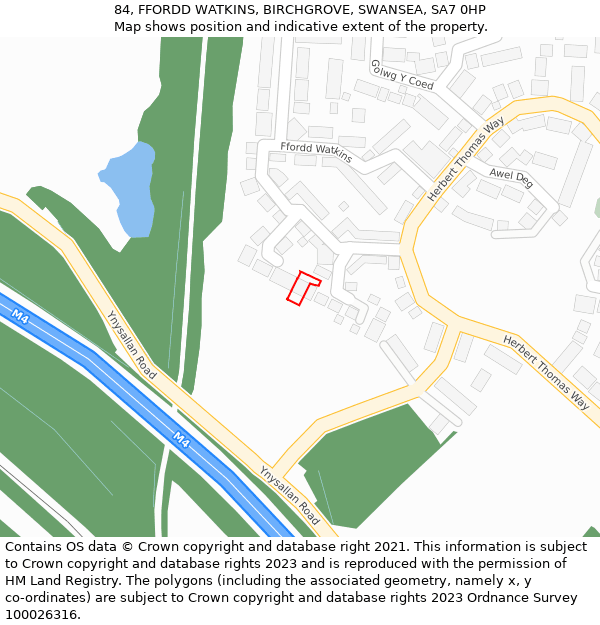 84, FFORDD WATKINS, BIRCHGROVE, SWANSEA, SA7 0HP: Location map and indicative extent of plot