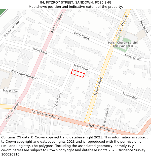 84, FITZROY STREET, SANDOWN, PO36 8HG: Location map and indicative extent of plot