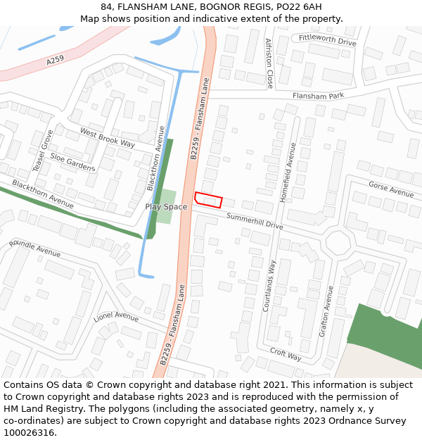 84, FLANSHAM LANE, BOGNOR REGIS, PO22 6AH: Location map and indicative extent of plot