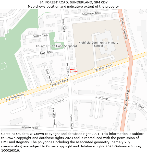 84, FOREST ROAD, SUNDERLAND, SR4 0DY: Location map and indicative extent of plot