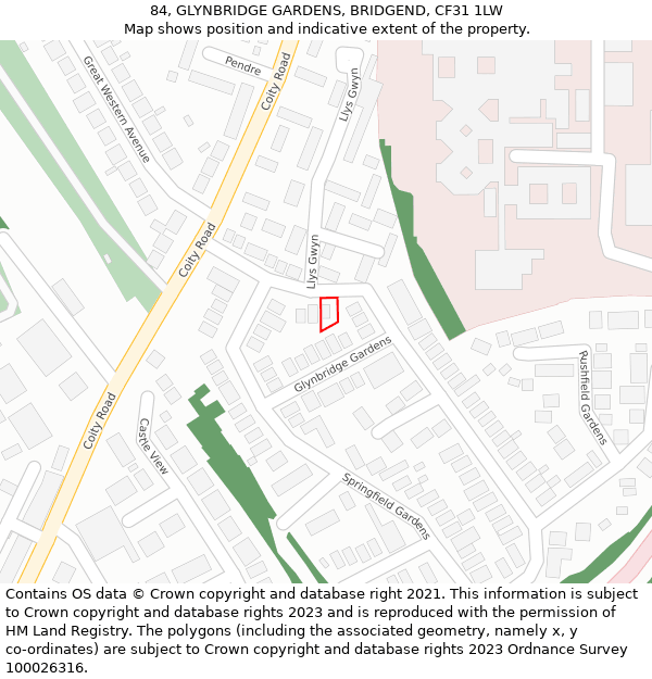 84, GLYNBRIDGE GARDENS, BRIDGEND, CF31 1LW: Location map and indicative extent of plot