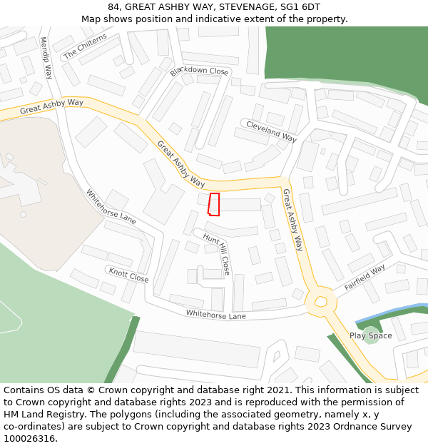 84, GREAT ASHBY WAY, STEVENAGE, SG1 6DT: Location map and indicative extent of plot