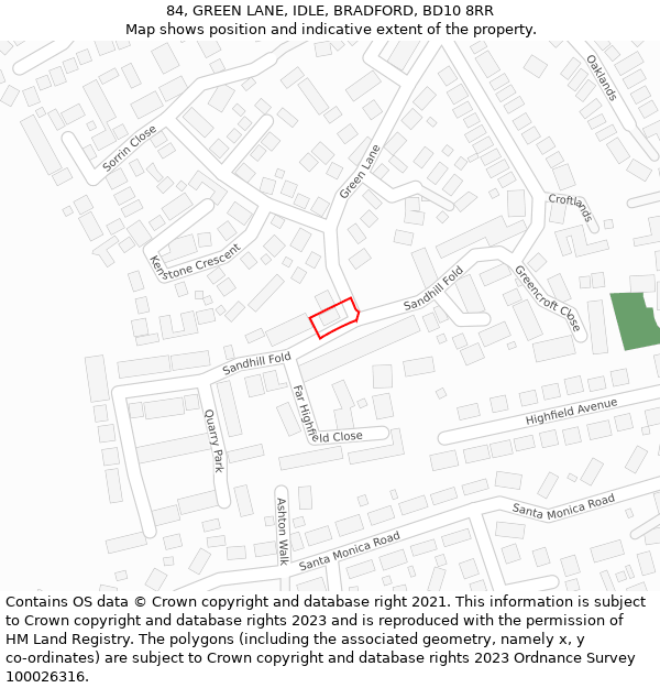 84, GREEN LANE, IDLE, BRADFORD, BD10 8RR: Location map and indicative extent of plot