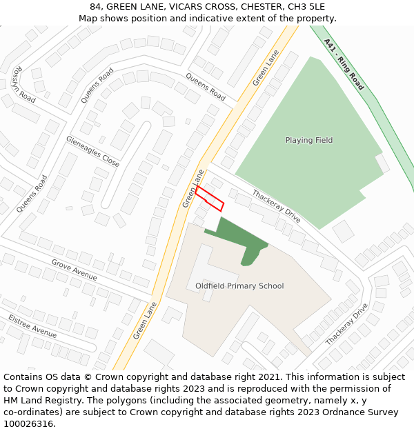 84, GREEN LANE, VICARS CROSS, CHESTER, CH3 5LE: Location map and indicative extent of plot