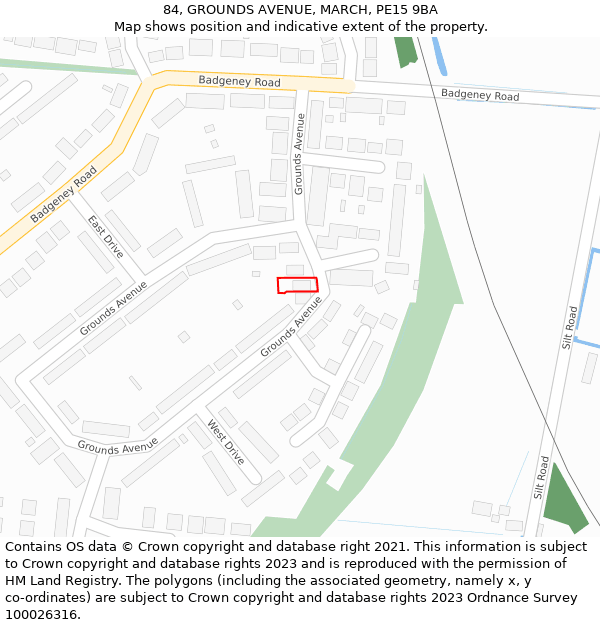 84, GROUNDS AVENUE, MARCH, PE15 9BA: Location map and indicative extent of plot