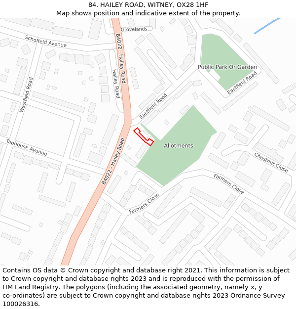 84, HAILEY ROAD, WITNEY, OX28 1HF: Location map and indicative extent of plot