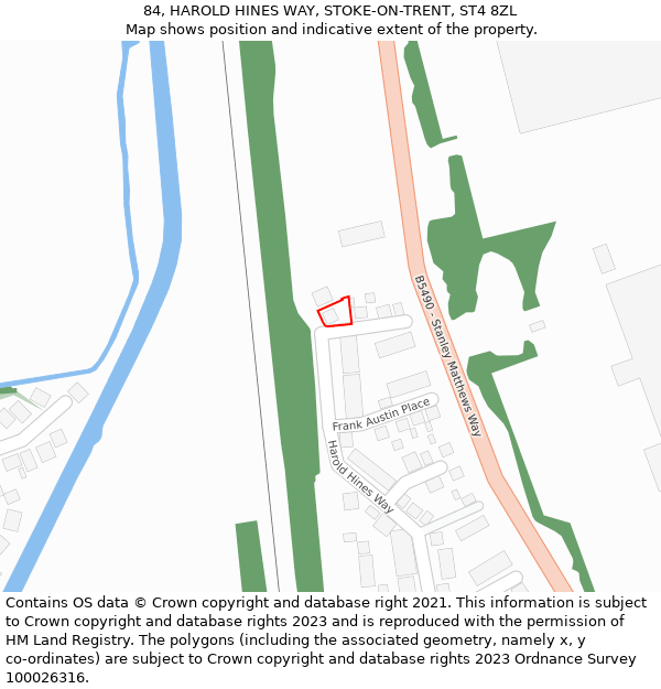 84, HAROLD HINES WAY, STOKE-ON-TRENT, ST4 8ZL: Location map and indicative extent of plot
