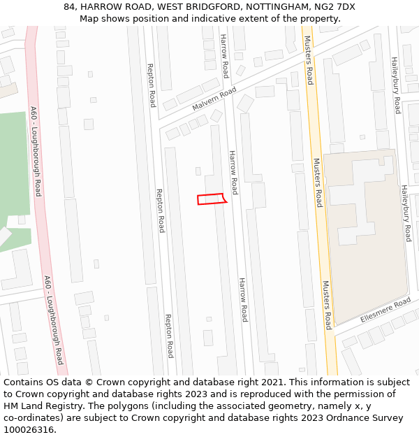 84, HARROW ROAD, WEST BRIDGFORD, NOTTINGHAM, NG2 7DX: Location map and indicative extent of plot