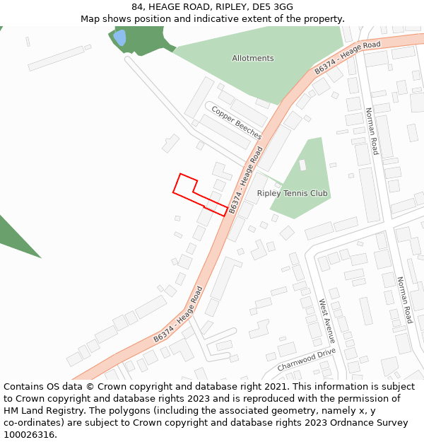 84, HEAGE ROAD, RIPLEY, DE5 3GG: Location map and indicative extent of plot