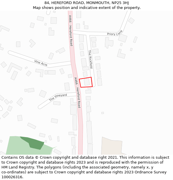 84, HEREFORD ROAD, MONMOUTH, NP25 3HJ: Location map and indicative extent of plot