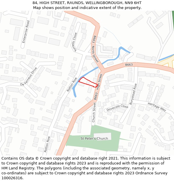 84, HIGH STREET, RAUNDS, WELLINGBOROUGH, NN9 6HT: Location map and indicative extent of plot